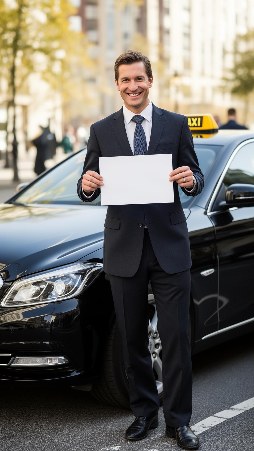 Gecertificeerde chauffeur van Dutch Cab Company opent de portier voor een passagier in Amsterdam
